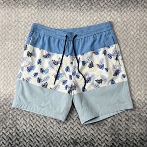 Mizzen + Main Swim Trunks Mens M Blue Hydrashift Shorts Lined Floral Flamingo